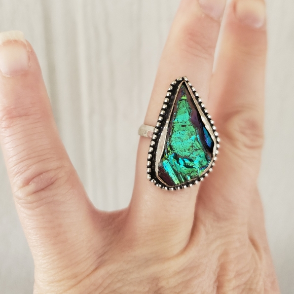 New Rainbow Titanium Crystal Quartz 925 Silver Ring. - Picture 5 of 8